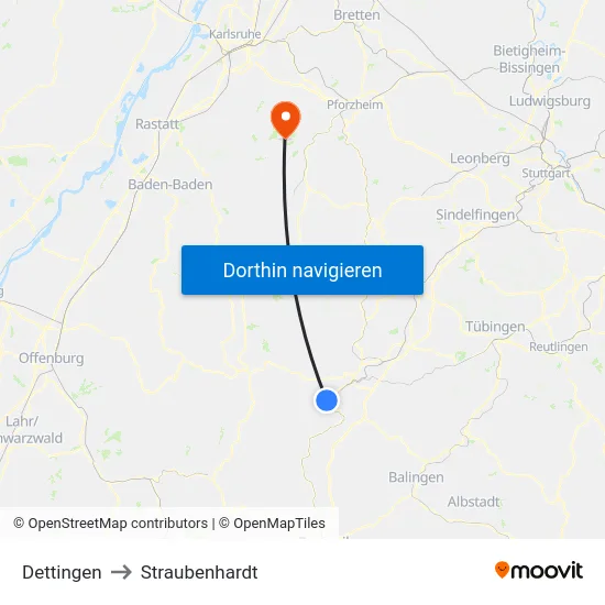 Dettingen to Straubenhardt map