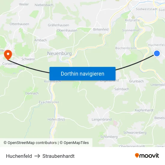 Huchenfeld to Straubenhardt map