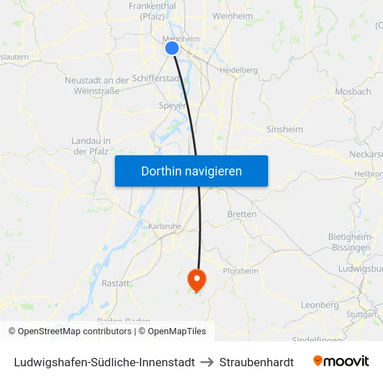 Ludwigshafen-Südliche-Innenstadt to Straubenhardt map