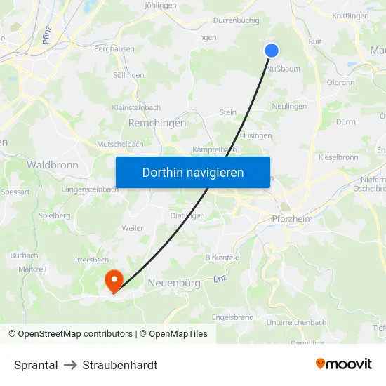 Sprantal to Straubenhardt map