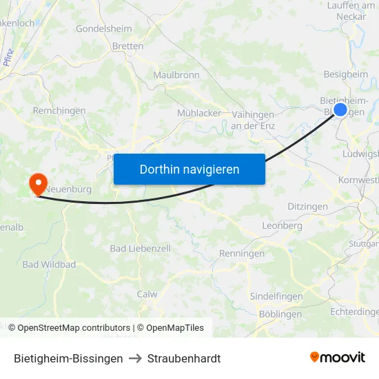 Bietigheim-Bissingen to Straubenhardt map