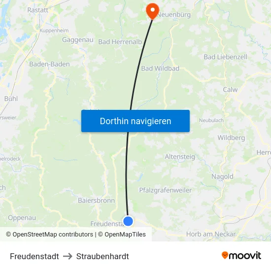 Freudenstadt to Straubenhardt map