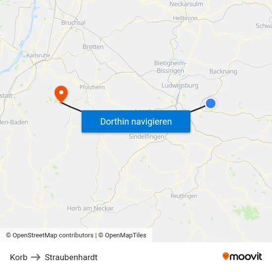 Korb to Straubenhardt map