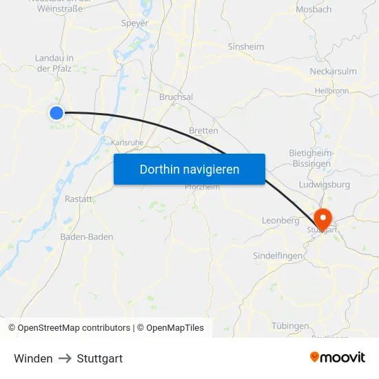 Winden to Stuttgart map