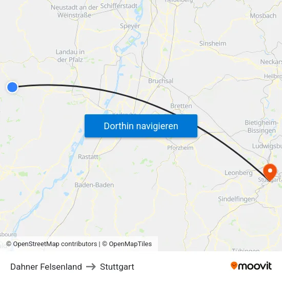 Dahner Felsenland to Stuttgart map