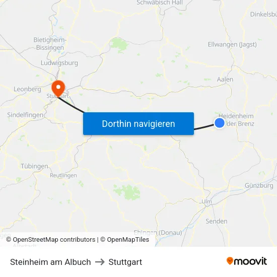 Steinheim am Albuch to Stuttgart map