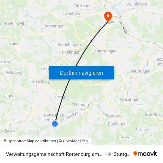Verwaltungsgemeinschaft Rottenburg am Neckar to Stuttgart map