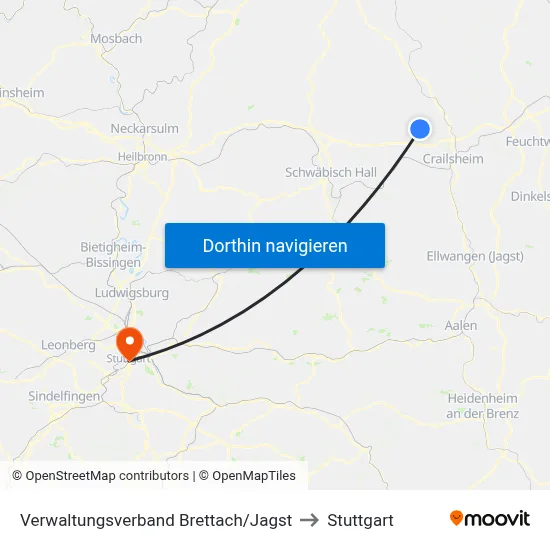 Verwaltungsverband Brettach/Jagst to Stuttgart map