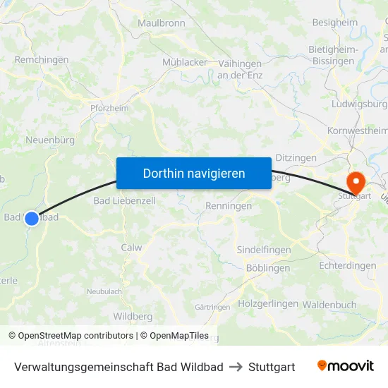 Verwaltungsgemeinschaft Bad Wildbad to Stuttgart map