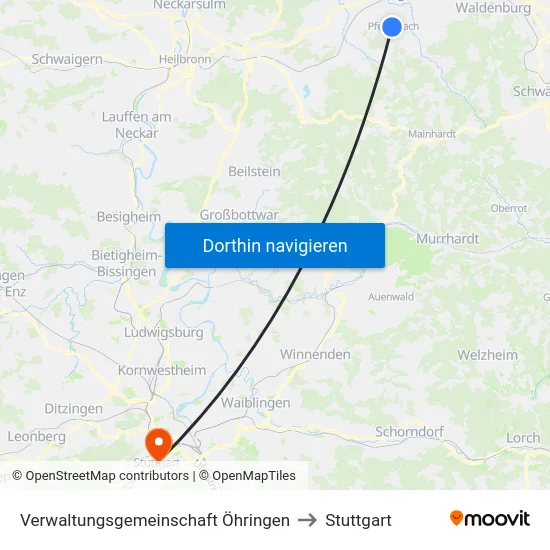 Verwaltungsgemeinschaft Öhringen to Stuttgart map