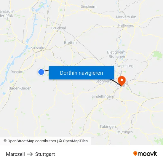 Marxzell to Stuttgart map