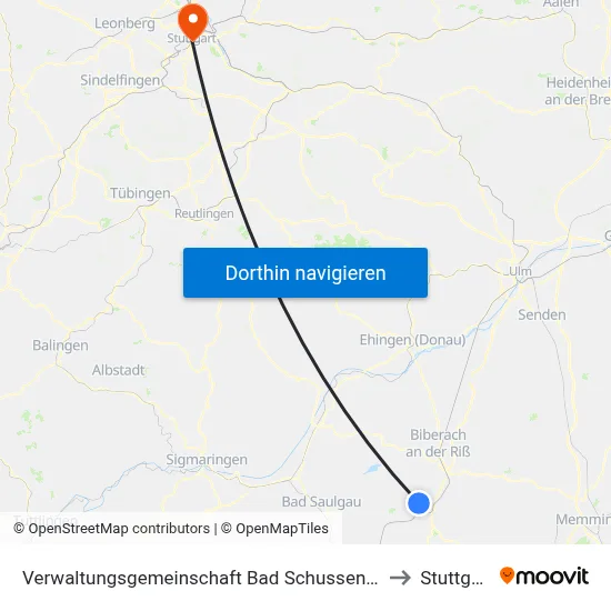 Verwaltungsgemeinschaft Bad Schussenried to Stuttgart map