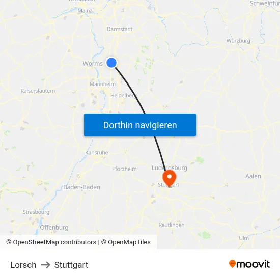 Lorsch to Stuttgart map
