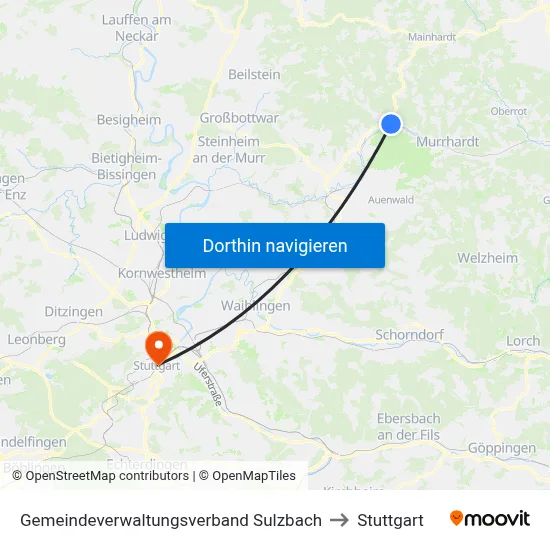 Gemeindeverwaltungsverband Sulzbach to Stuttgart map