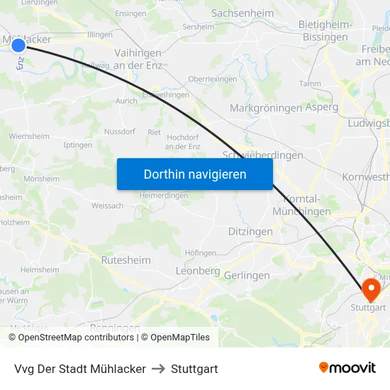 Vvg Der Stadt Mühlacker to Stuttgart map