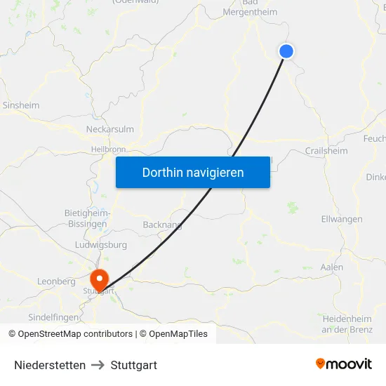 Niederstetten to Stuttgart map