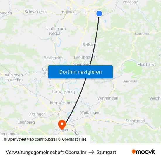 Verwaltungsgemeinschaft Obersulm to Stuttgart map