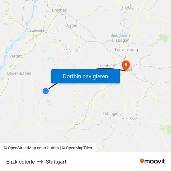 Enzklösterle to Stuttgart map