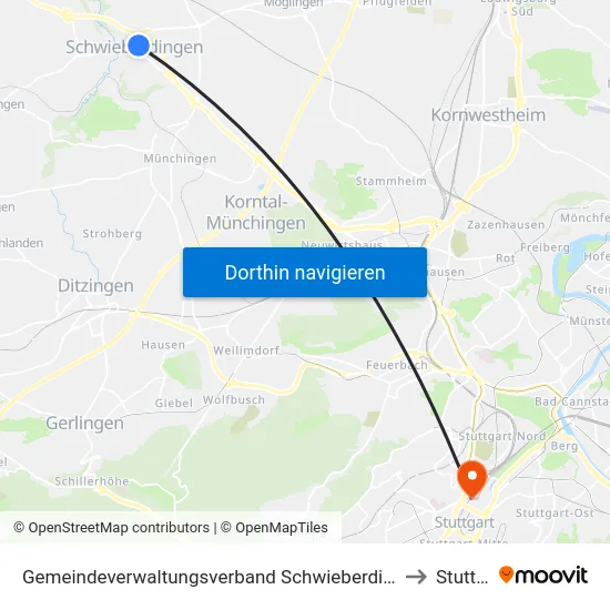 Gemeindeverwaltungsverband Schwieberdingen-Hemmingen to Stuttgart map