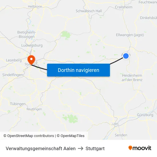 Verwaltungsgemeinschaft Aalen to Stuttgart map