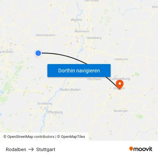 Rodalben to Stuttgart map