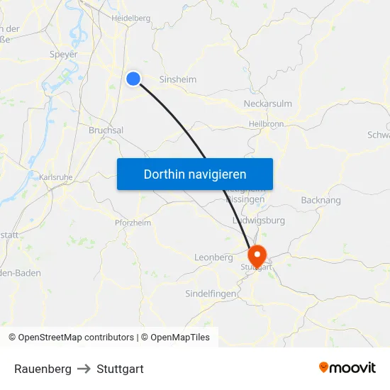 Rauenberg to Stuttgart map