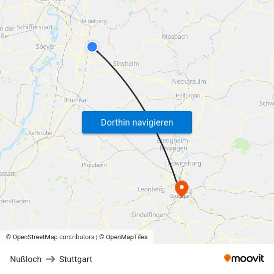 Nußloch to Stuttgart map