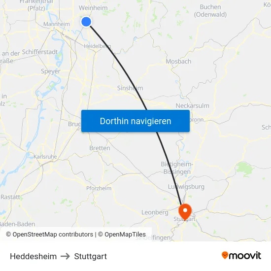 Heddesheim to Stuttgart map