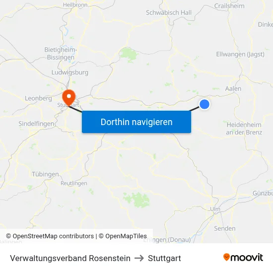Verwaltungsverband Rosenstein to Stuttgart map
