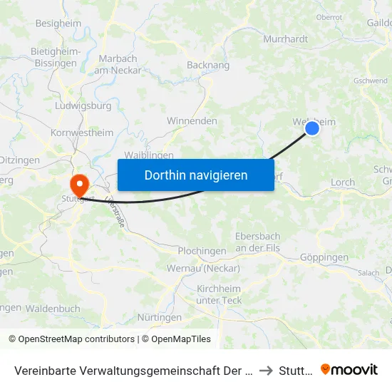 Vereinbarte Verwaltungsgemeinschaft Der Stadt Welzheim to Stuttgart map