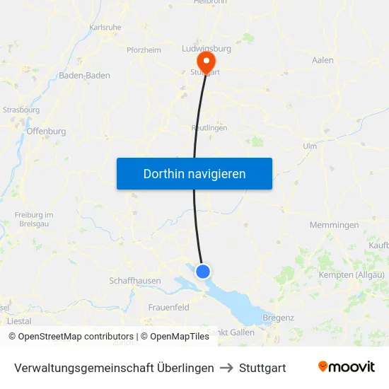 Verwaltungsgemeinschaft Überlingen to Stuttgart map