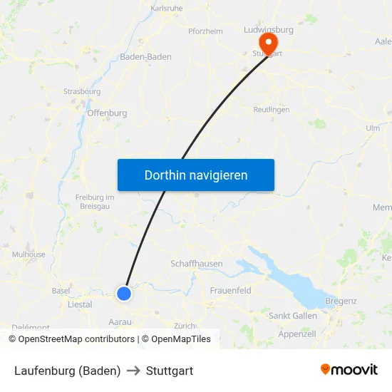 Laufenburg (Baden) to Stuttgart map
