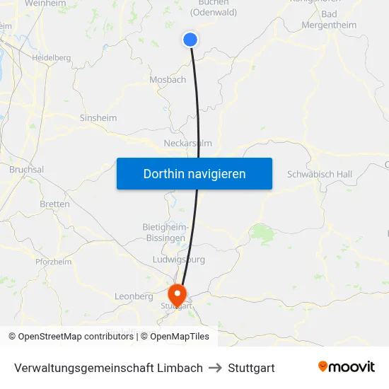 Verwaltungsgemeinschaft Limbach to Stuttgart map