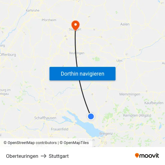 Oberteuringen to Stuttgart map