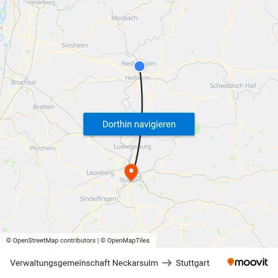 Verwaltungsgemeinschaft Neckarsulm to Stuttgart map