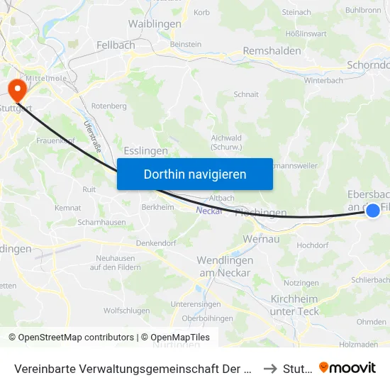 Vereinbarte Verwaltungsgemeinschaft Der Stadt Ebersbach An Der Fils to Stuttgart map