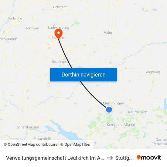 Verwaltungsgemeinschaft Leutkirch Im Allgäu to Stuttgart map