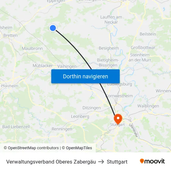 Verwaltungsverband Oberes Zabergäu to Stuttgart map