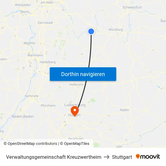 Verwaltungsgemeinschaft Kreuzwertheim to Stuttgart map