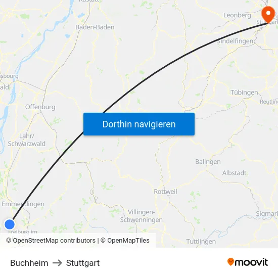 Buchheim to Stuttgart map