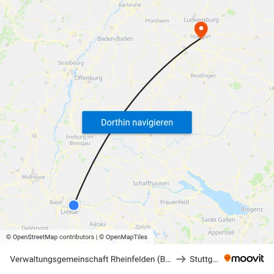 Verwaltungsgemeinschaft Rheinfelden (Baden) to Stuttgart map