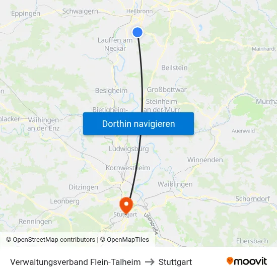 Verwaltungsverband Flein-Talheim to Stuttgart map