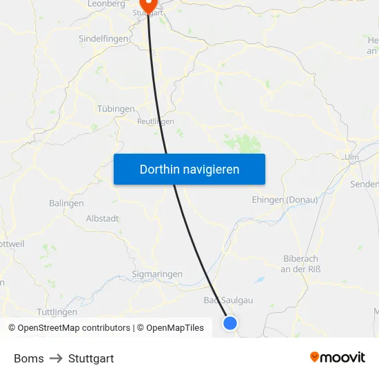 Boms to Stuttgart map