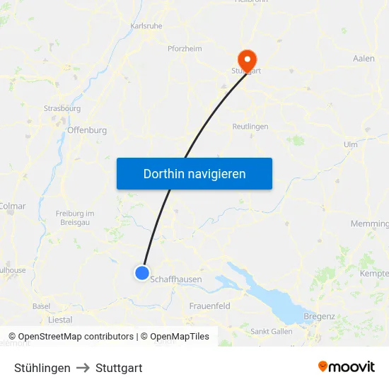 Stühlingen to Stuttgart map