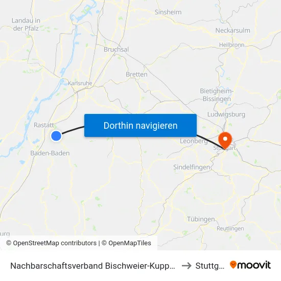 Nachbarschaftsverband Bischweier-Kuppenheim to Stuttgart map