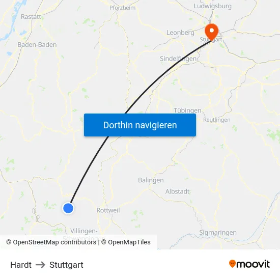 Hardt to Stuttgart map