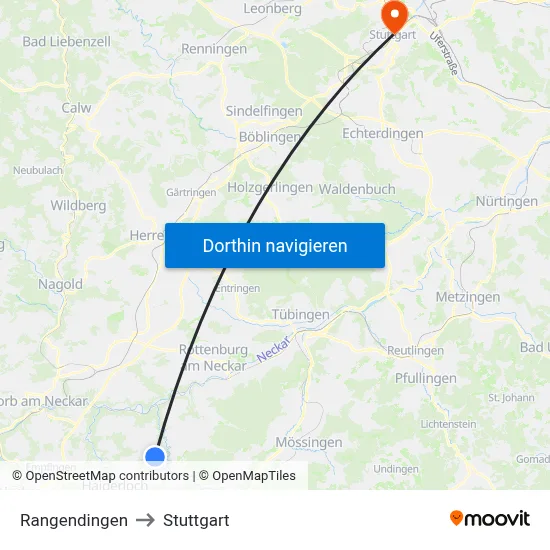 Rangendingen to Stuttgart map