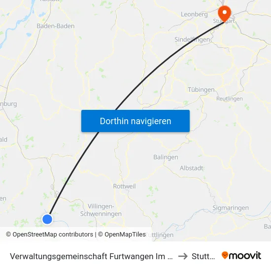 Verwaltungsgemeinschaft Furtwangen Im Schwarzwald to Stuttgart map