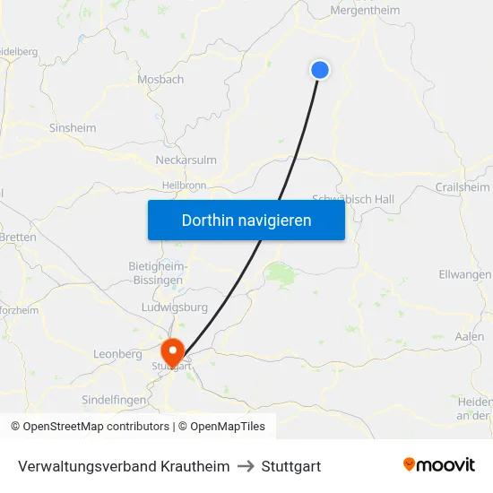 Verwaltungsverband Krautheim to Stuttgart map