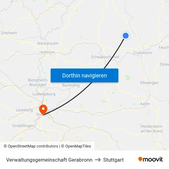 Verwaltungsgemeinschaft Gerabronn to Stuttgart map